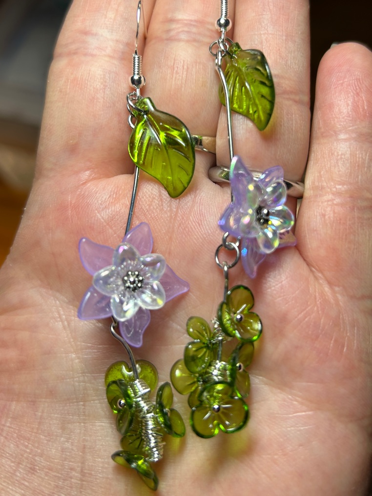 3/&25 Purple Floral Dangle Earrings